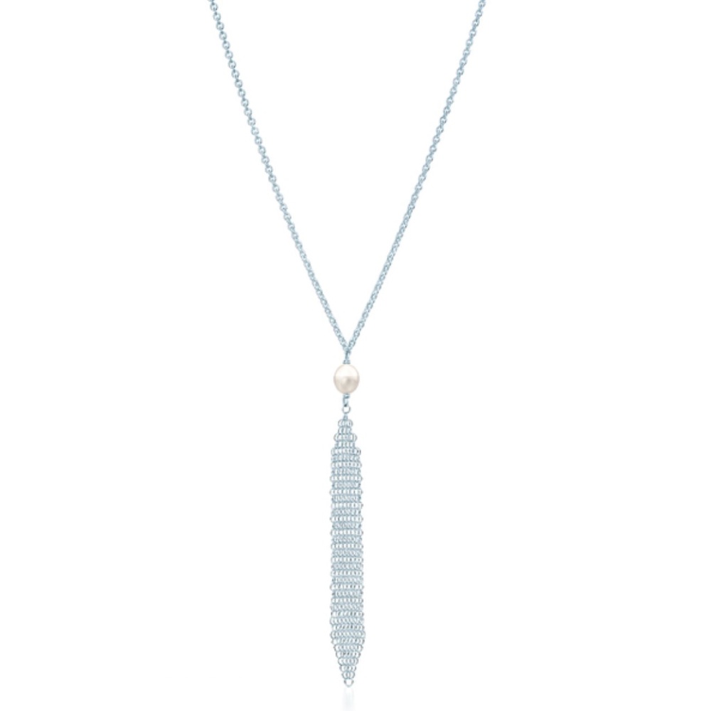 Tiffany Elsa Peretti mesh tassel pearl pendant necklace